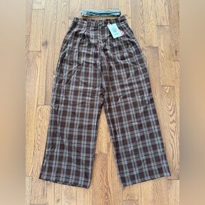 NWT Cider Brown Checkered Trousers with Black Belt